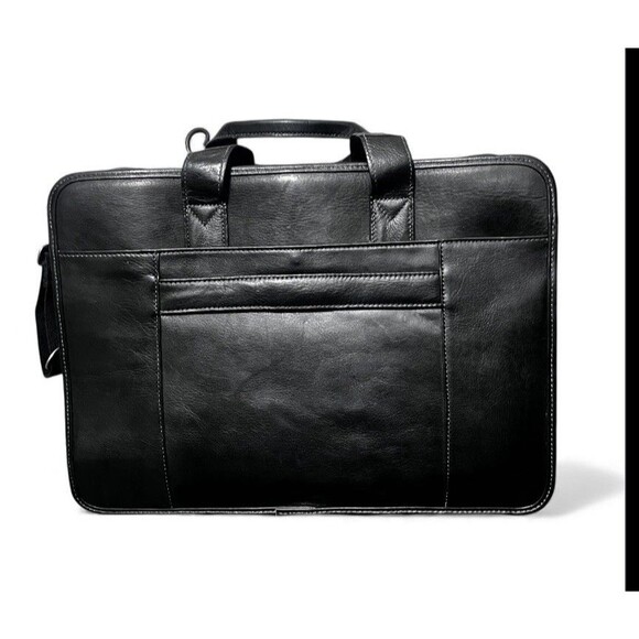 Vintage Wilsons Leather Black Laptop Briefcase Messenger Bag Expandable Travel - Picture 4 of 14